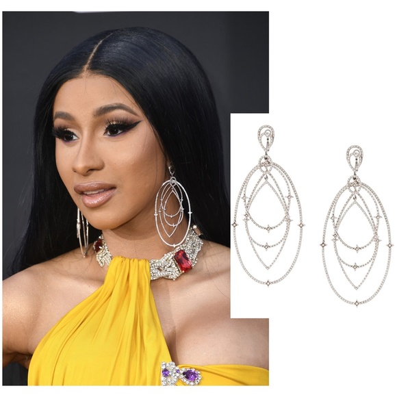 LOREE RODKIN 18K White Gold Spherical Star Drop Diamond Earrings - Picture 14 of 14